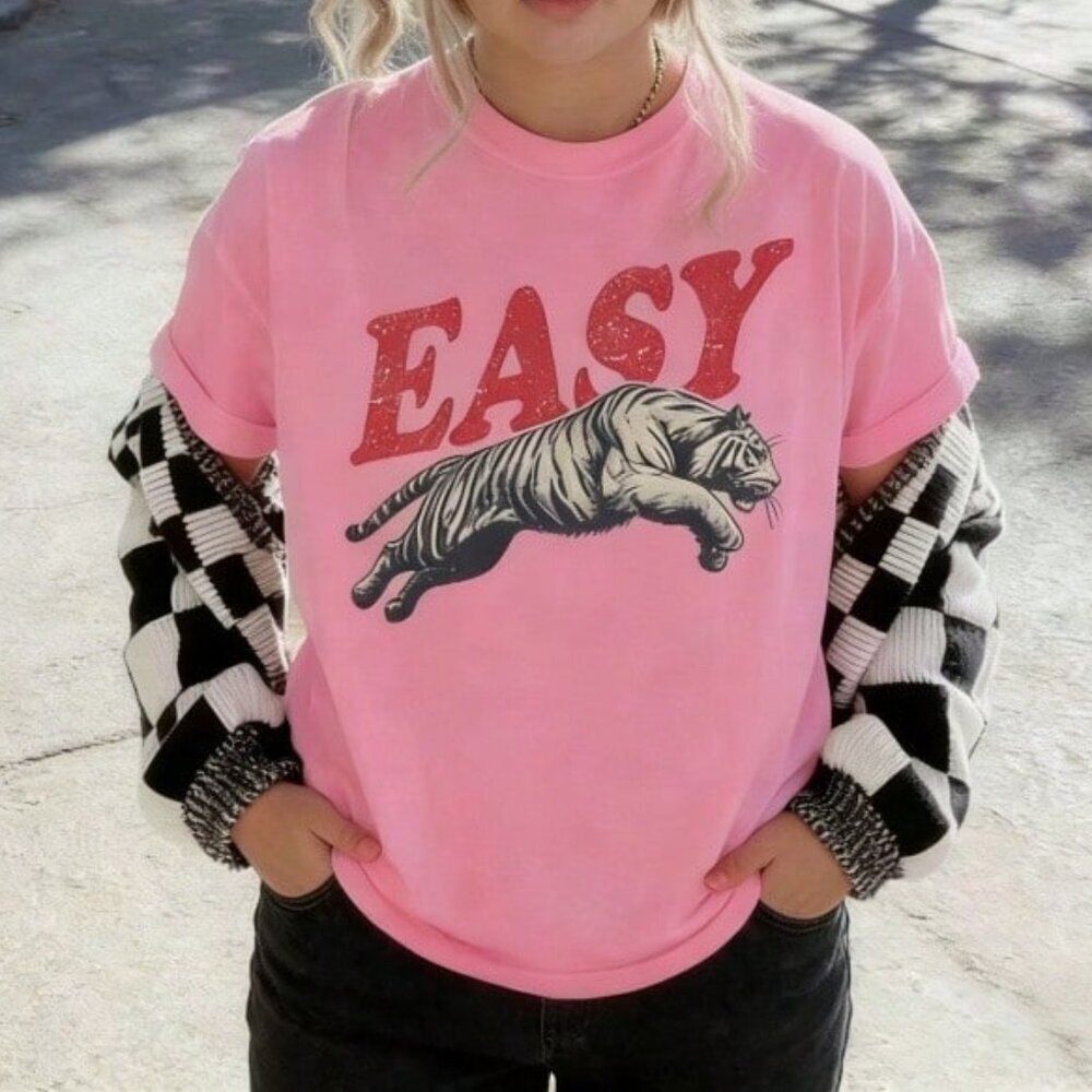 Pink Casual Women's Graphic Tiger Crew Neck Short Sleeve Top